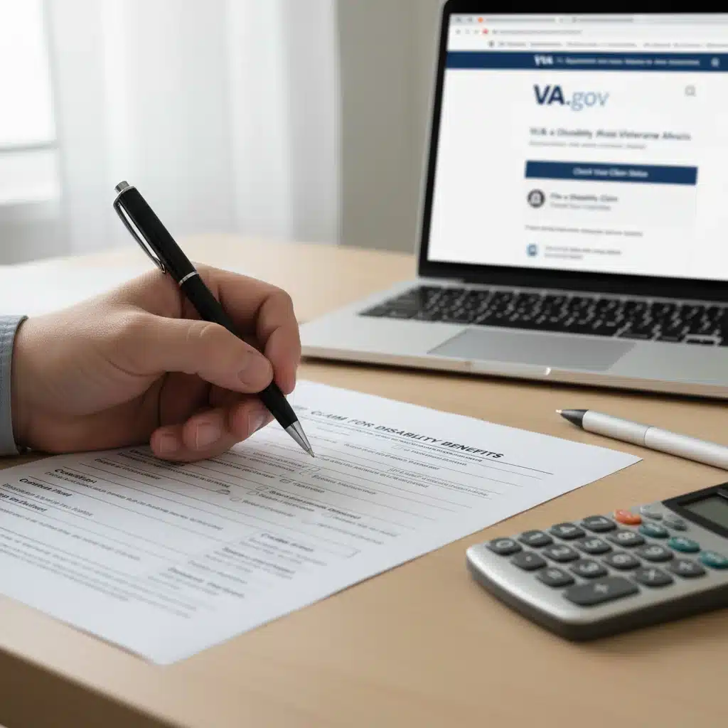 Filling out a VA disability claim form, focusing on accuracy and required documentation.
