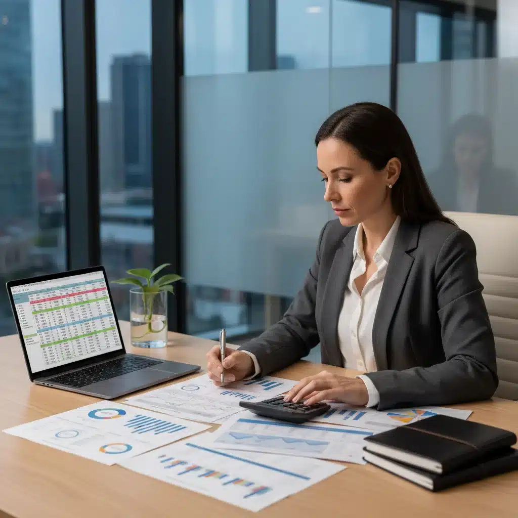 Individual meticulously reviewing financial documents and spreadsheets for tax planning.