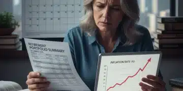 Graph showing rising inflation affecting retirement savings with a person reviewing financial documents.