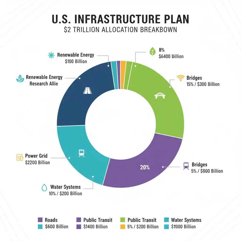 Infographic detailing the allocation of trillion from the 2026 Infrastructure Bill across various sectors.