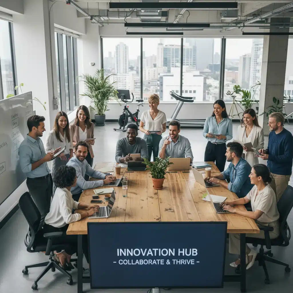 Diverse professionals collaborating in a modern office, representing a healthy labor market.