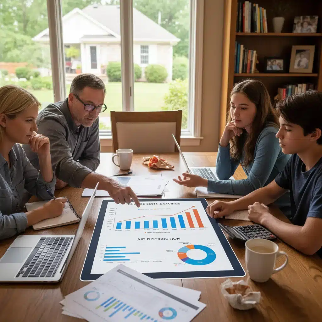 Family discussing college financial planning
