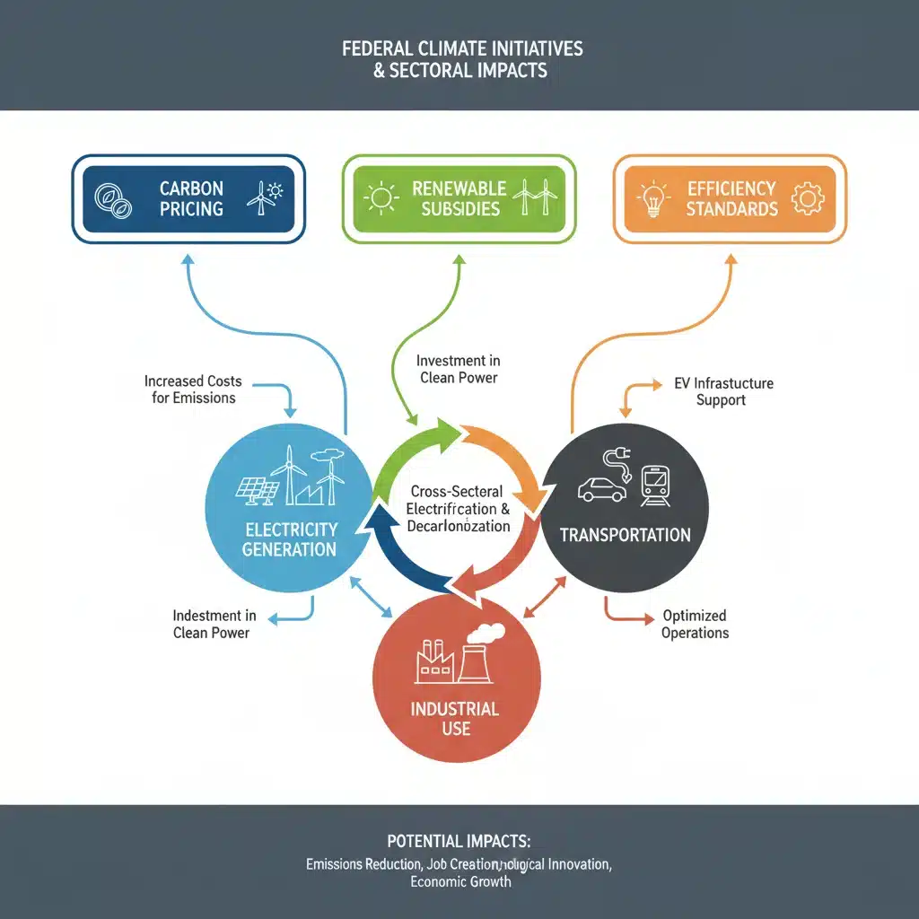 Infographic detailing federal climate initiatives and their impact on energy sectors