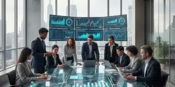 Professionals collaborating in a modern office, symbolizing the future job market and economic trends.