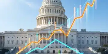 Graph showing declining unemployment rate with US Capitol in background, symbolizing economic strength.